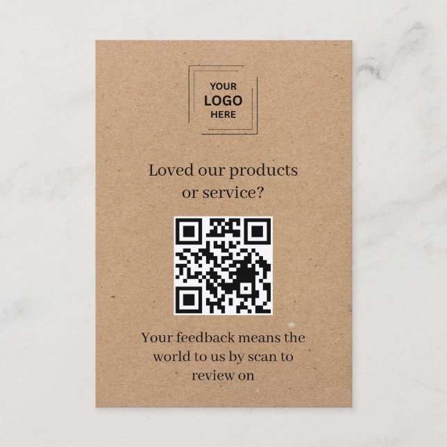 Rustic Kraft QR Customer Feedback Insert Card (Front)