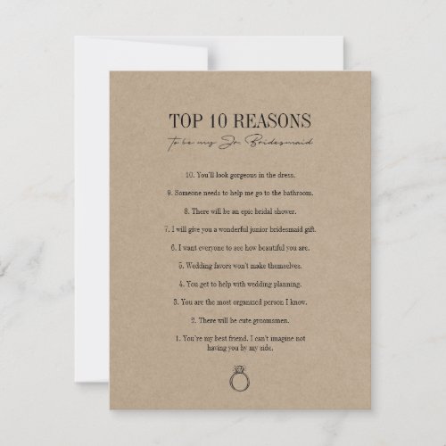 Rustic Kraft Reasons To Be My Jr Bridesmaid Card