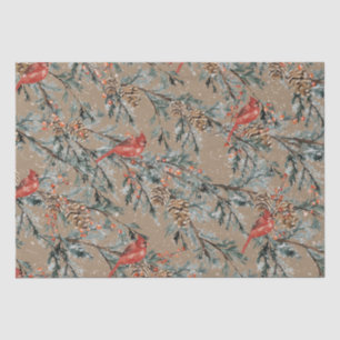 Rustic Kraft Red Cardinal Juniper Branches Berries Tissue Paper