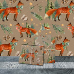 Rustic Kraft Red Fox In A Christmas Holiday Forest Wrapping Paper Sheets<br><div class="desc">Holiday Kraft wrapping paper featuring watercolour-painted red foxes in a holiday themed forest in a repeat pattern.</div>