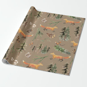 Rustic Kraft Red Fox In The Forest Woodland Wrapping Paper