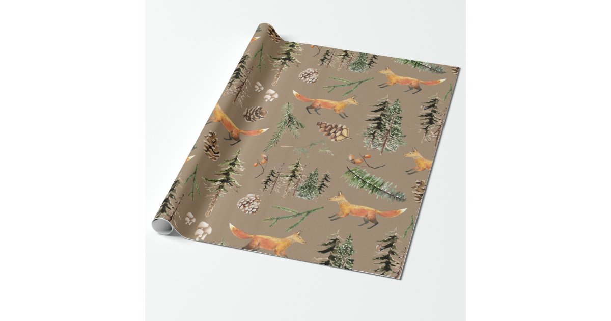 Rustic Kraft Red Fox In The Forest Woodland Wrapping Paper | Zazzle
