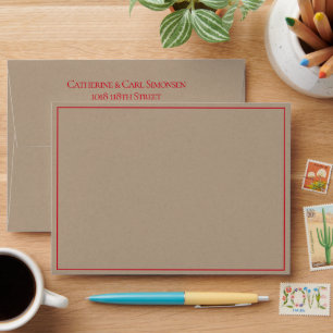 Rustic Kraft Red Name Return Address Envelope