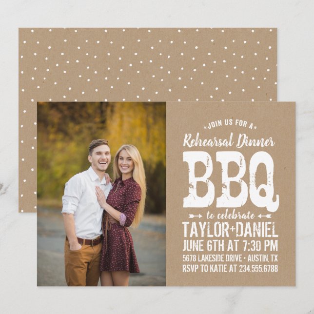 Rustic Kraft Rehearsal Dinner BBQ Photo Invitation (Front/Back)