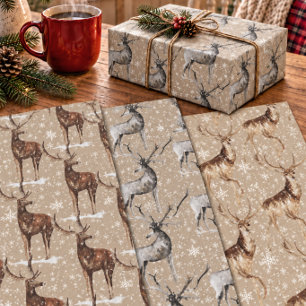 Rustic Kraft Reindeer Stags Large Antlers Wrapping Paper Sheets