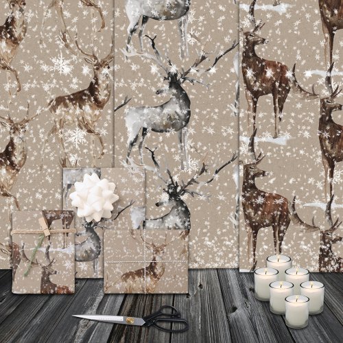 Rustic Kraft Reindeer Stags Large Antlers Wrapping Paper Sheets