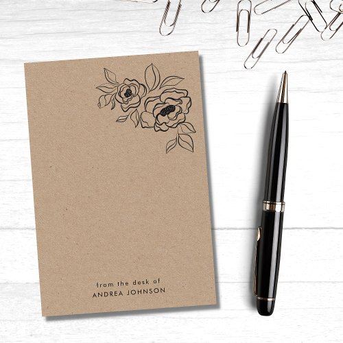 Rustic Kraft Rose Floral From the Desk Of Name Post_it Notes