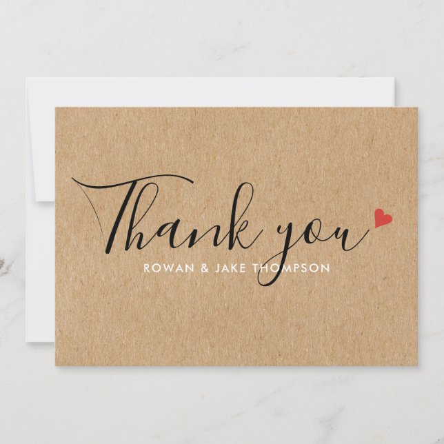 Rustic Kraft Ruby Red Love Hearts Thank You Card (Front)