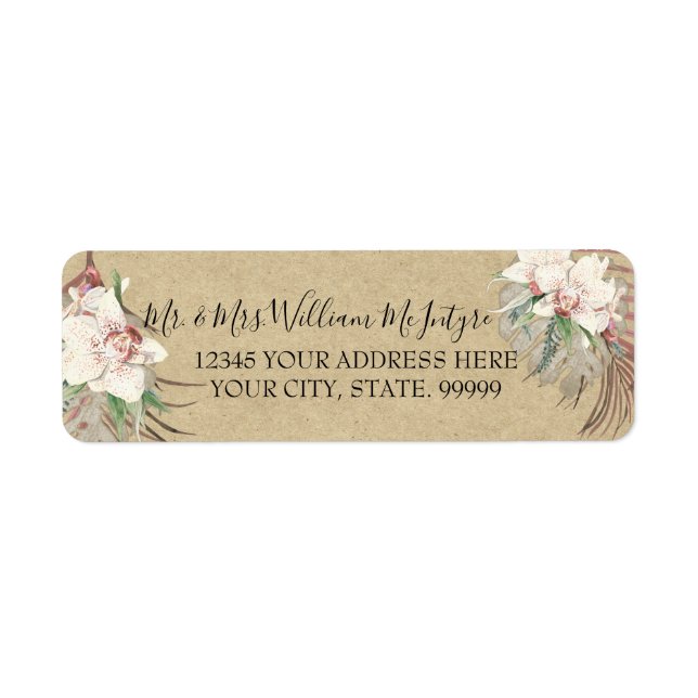 Rustic Kraft Sage Floral Tropical Foliage Wedding Label (Front)