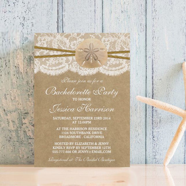 Rustic Kraft Sand Dollar Beach Bachelorette Party Invitation (Creator Uploaded)