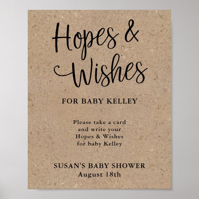 Rustic Kraft Script Baby Shower Hopes & Wishes Poster (Front)