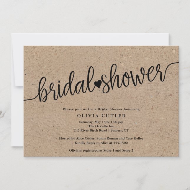 Rustic Kraft Script Bridal Shower Invitation (Front)