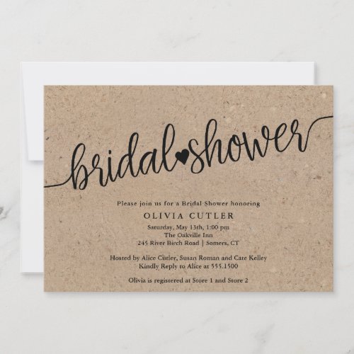 Rustic Kraft Script Bridal Shower Invitation