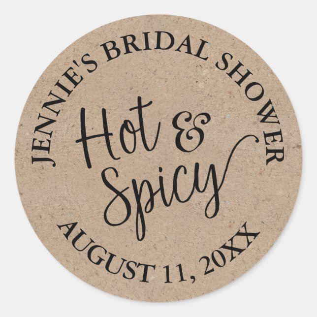 Rustic Kraft Script Bridal Shower Salsa Jar Classic Round Sticker (Front)