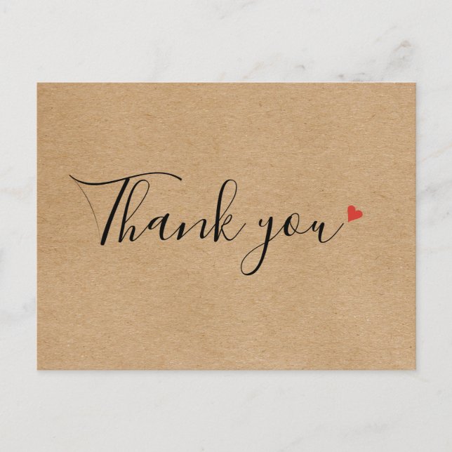 Rustic Kraft Script Business Thank You Postcard (Front)