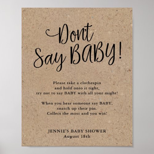 Rustic Kraft Script Dont Say Baby Game Poster