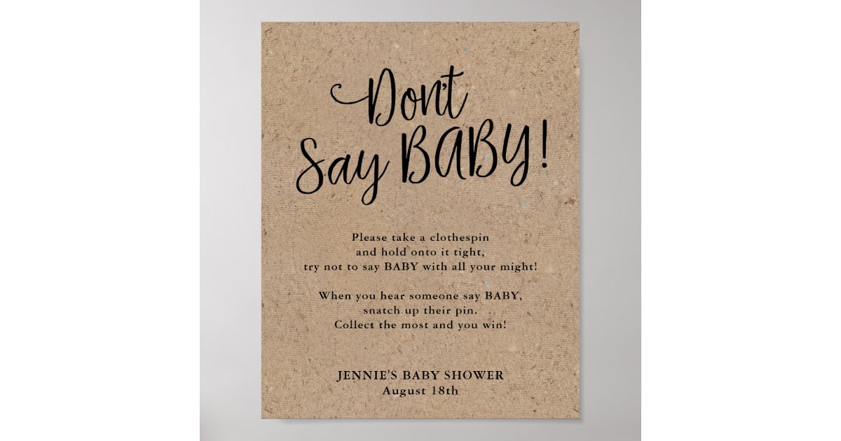 Rustic Kraft Script Don't Say Baby Game Poster | Zazzle