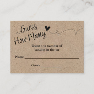 Rustic Kraft Script Guess How Many Game Card