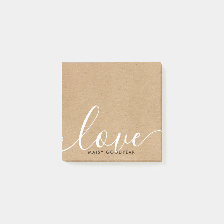 Rustic Kraft Script Love Personalised Name Post-it Notes | Zazzle