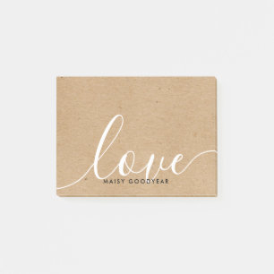 Rustic Kraft Script Love Personalised Name Post-it Notes