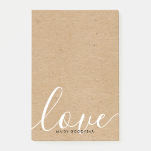 Rustic Kraft Script Love Personalised Name Post-it Notes