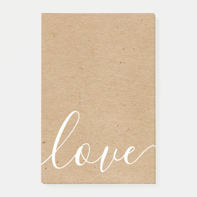 Rustic Kraft Script Love Post-it Notes (Front)