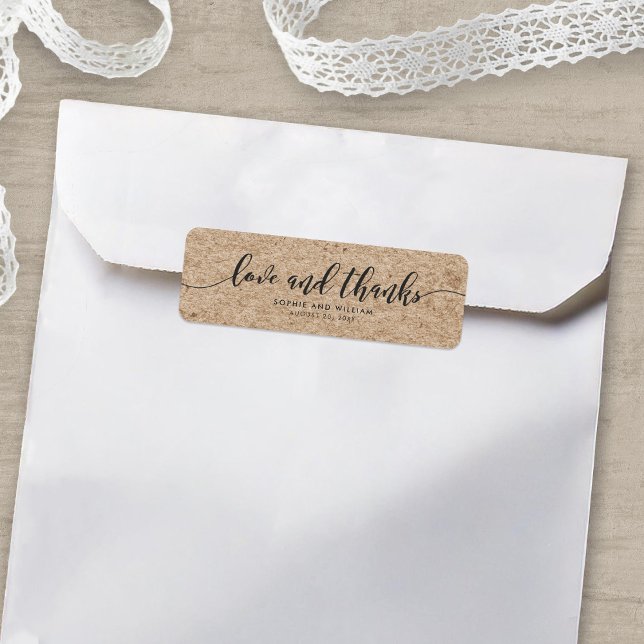 Rustic Kraft Script Love & Thanks Wedding Label (Creator Uploaded)
