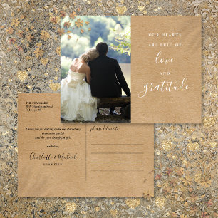 Rustic Kraft Script Photo Wedding Thank You Postcard