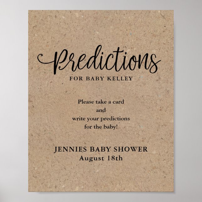Rustic Kraft Script Prediction Card Display Poster (Front)