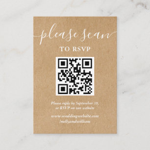 Rustic Kraft Script RSVP QR Code Enclosure Card