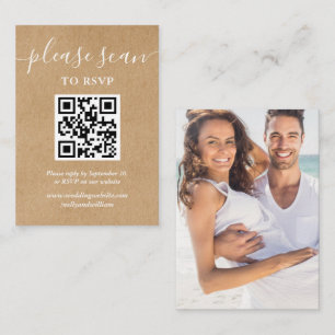 Rustic Kraft Script RSVP QR Code Photo Enclosure Card