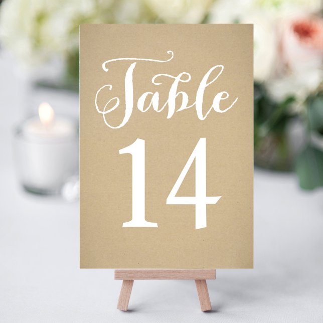 Rustic Kraft Script Table Number Card (Creator Uploaded)