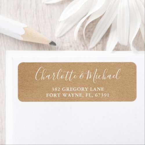 Rustic Kraft Script Wedding Return Address Label