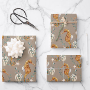 Rustic Kraft Seahorse Under The Sea Wrapping Paper Sheets