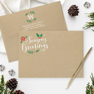 Rustic Kraft Seasons Greetings Monogram Address Envelope