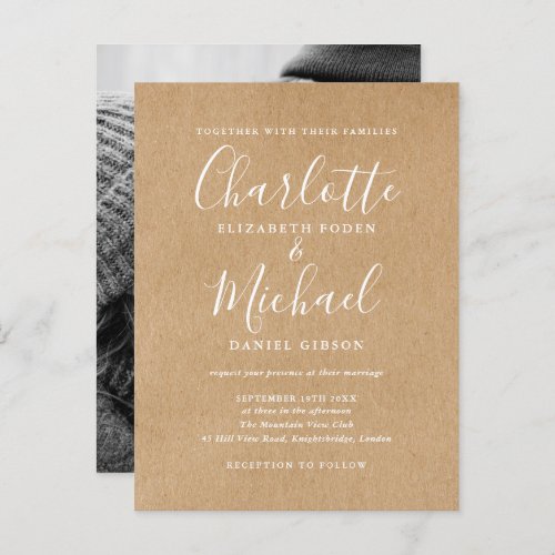 Rustic Kraft Signature Script Photo Wedding Invitation Postcard