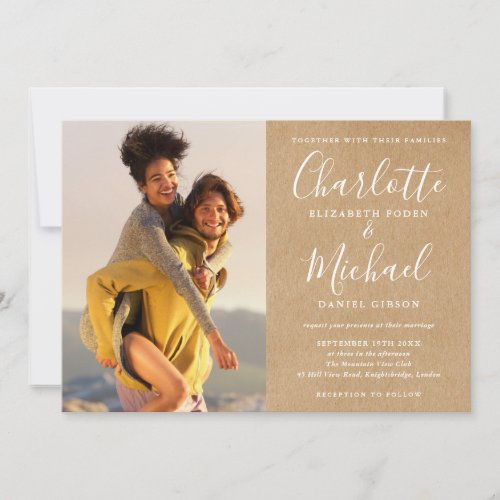 Rustic Kraft Signature Script Photos Wedding Invitation