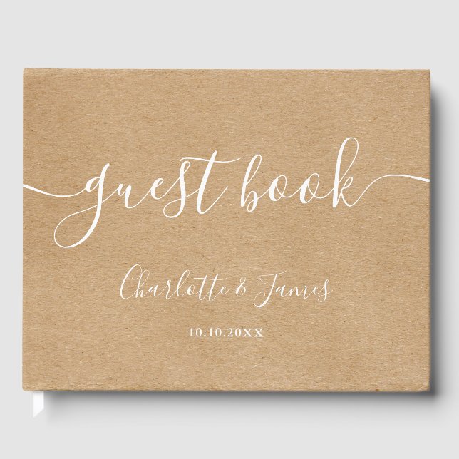 Rustic Kraft Signature Script Wedding Guest Book (Front)