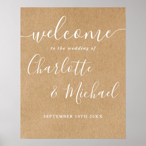 Rustic Kraft Signature Script Wedding Welcome Sign