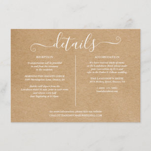 Rustic Kraft Signature Wedding Details Information Enclosure Card