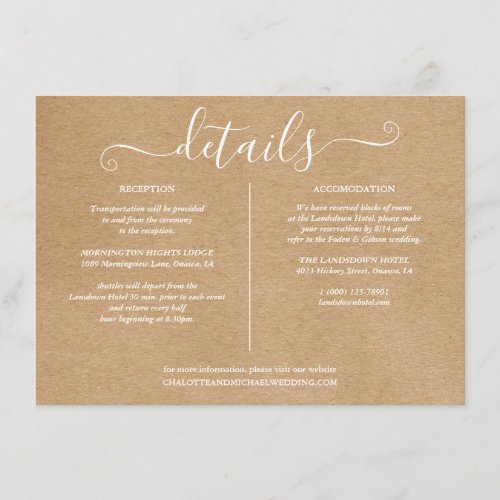 Rustic Kraft Signature Wedding Details Information Enclosure Card