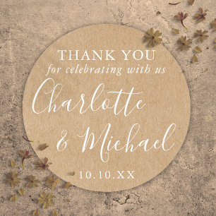 Rustic Kraft Signature Wedding Favor Thank You Classic Round Sticker