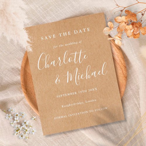 Rustic Kraft Signature Wedding Save the Date Card