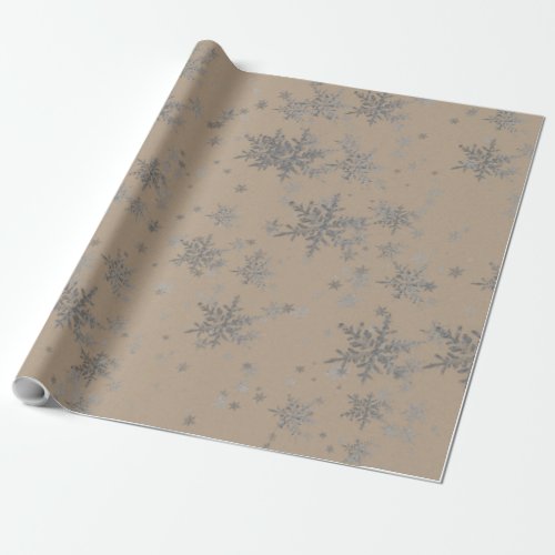 Rustic Kraft Silver Snowflakes Wrapping Paper