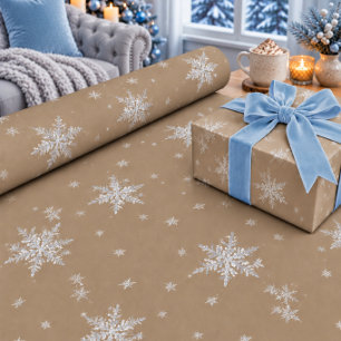 Rustic Kraft Silver Snowflakes Wrapping Paper