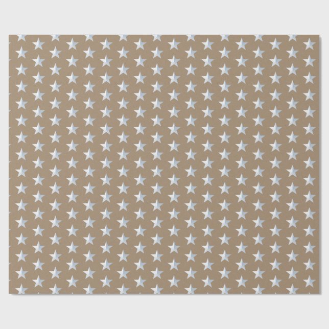 Rustic Kraft Silver Stars Wrapping Paper (Flat)