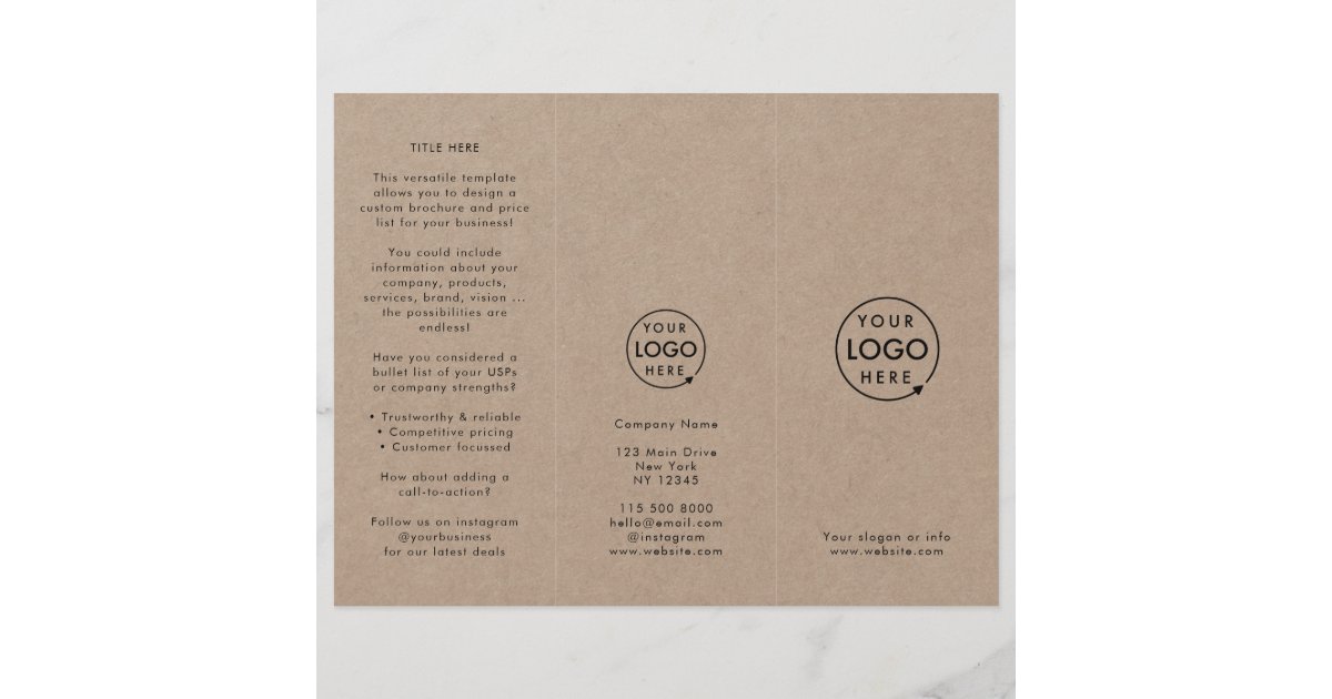 Rustic Brochures Rustic Kraft Simple Logo Tri-fold Brochure | Zazzle