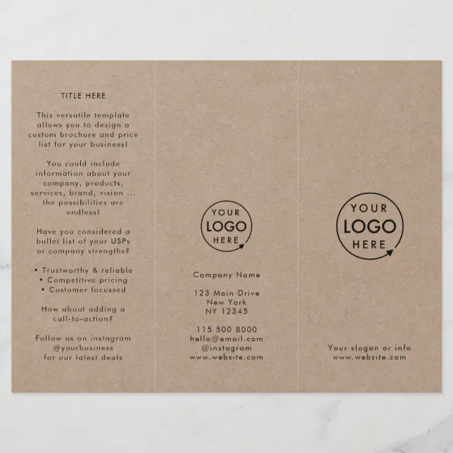 Rustic Brochures Rustic Kraft Simple Logo Tri-fold Brochure | Zazzle
