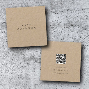 Rustic Kraft Simple Minimalist QR Code Square Business Card