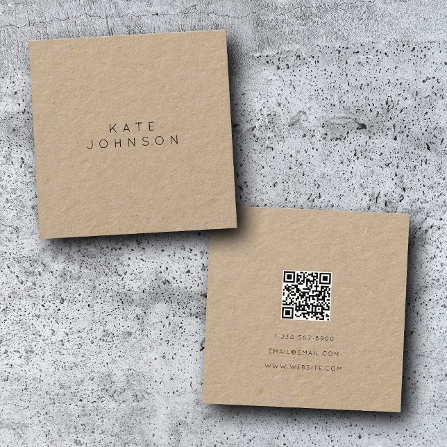 Rustic Kraft Simple Minimalist QR Code Square Business Card (Creator Uploaded)